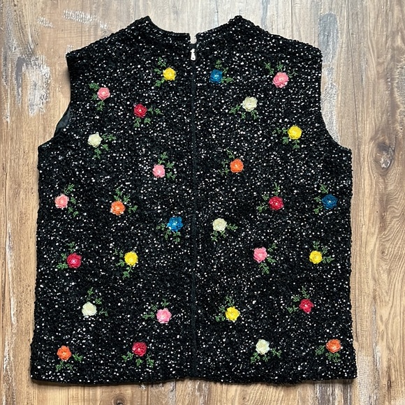 Vintage 50/60’s Black Full Sequin Floral Crown Colony of Hong Kong Sweat… - Picture 9 of 9